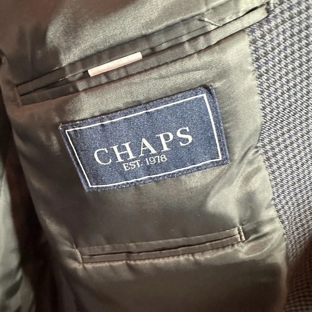 Chaps Mens 2 Button Blazer Gray Houndstooth Jacket Size 44R